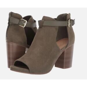 Kenneth Cole Hit Hooded Open Toe Bootie 9.5 Vegan Suede Olive Green NEW Ankle